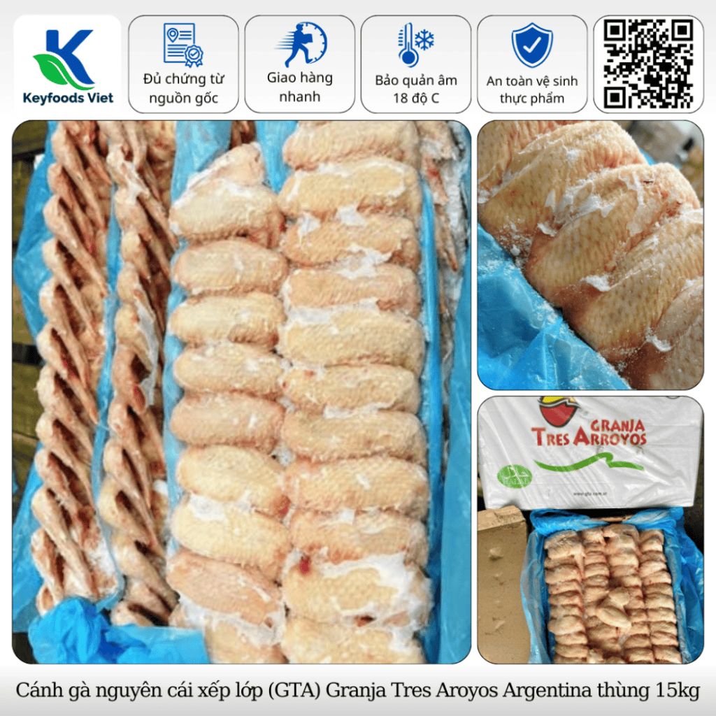 Cánh gà nguyên cái xếp lớp (GTA) Granja Tres Aroyos - Thực Phẩm Đông Lạnh Keyfoods Việt - Công Ty TNHH Đầu Tư Thương Mại Quốc Tế KeyGroup