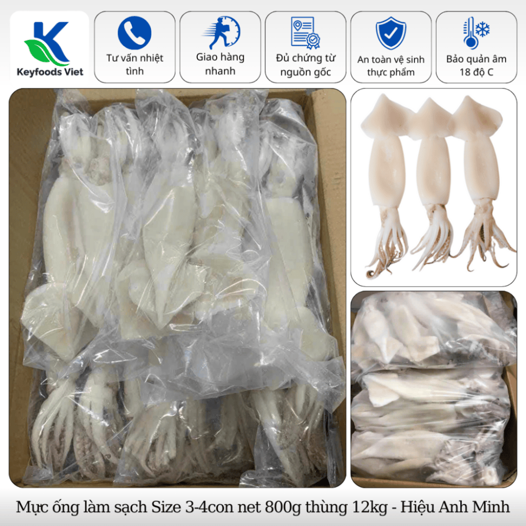 Mực ống làm sạch - Thực Phẩm Đông Lạnh Keyfoods Việt - Công Ty TNHH Đầu Tư Thương Mại Quốc Tế KeyGroup