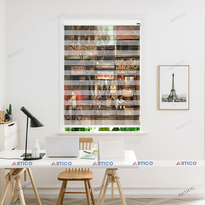 Rèm cầu vồng in tranh 3D Hà Nội xưa