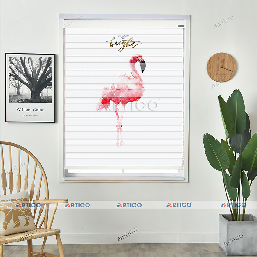 Rèm cầu vồng in tranh 3D hồng hạc