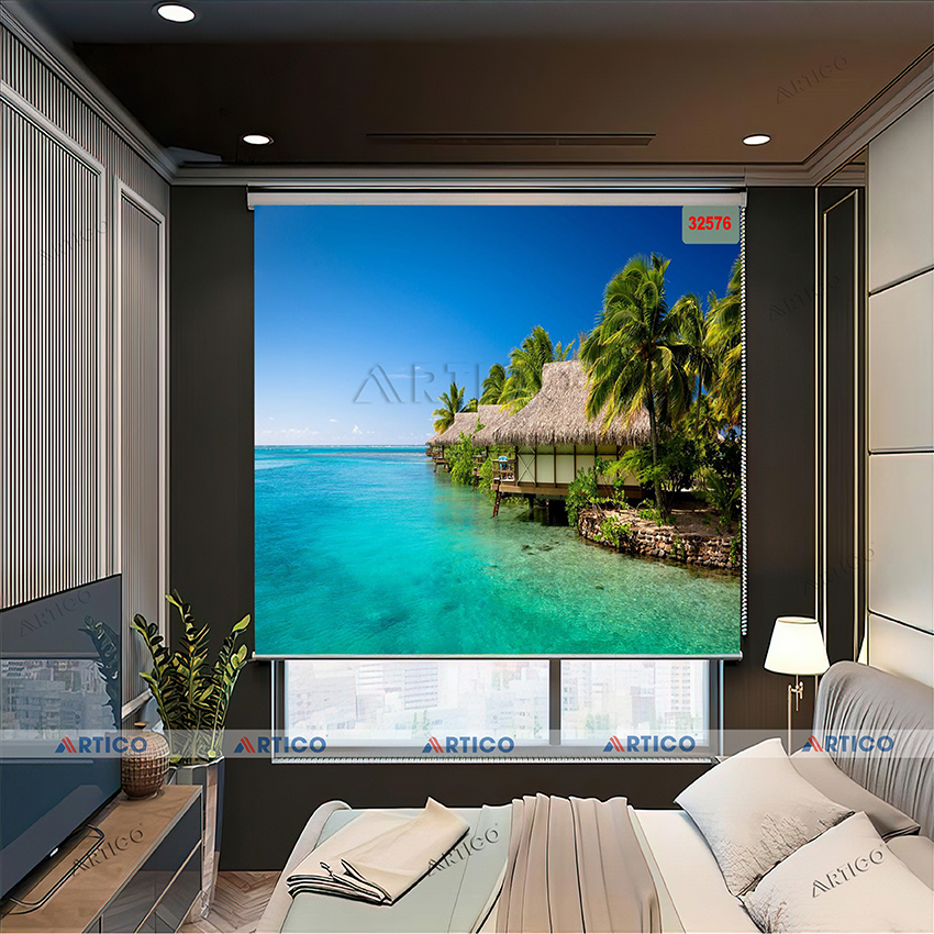 Rèm cuốn in tranh 3D biển