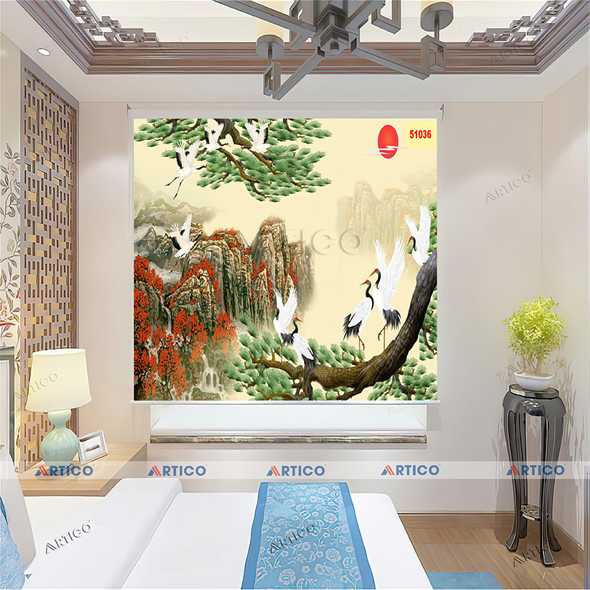 Rèm cuốn in tranh 3D sơn thủy