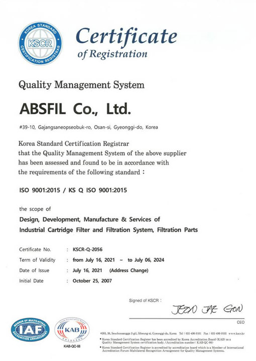 ISO 9001 - Lọc Công Nghiệp ABSFIL VINA - Công Ty TNHH ABSFIL VINA