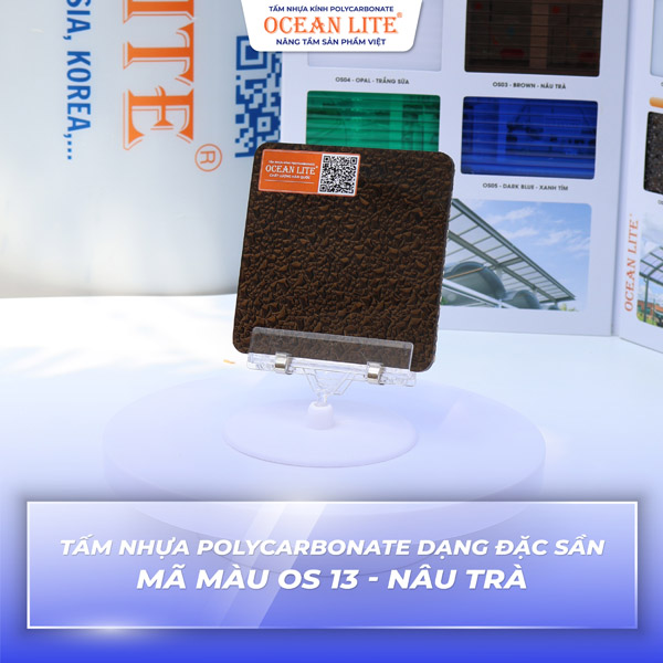 Tấm nhựa Polycarbonate dạng đặc sần - Mã màu OS 13 - Nâu trà