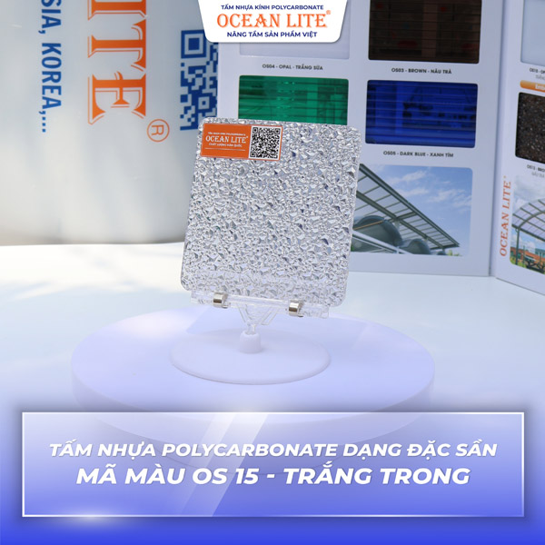 Tấm nhựa Polycarbonate dạng đặc sần - Mã màu OS 15- Trắng trong