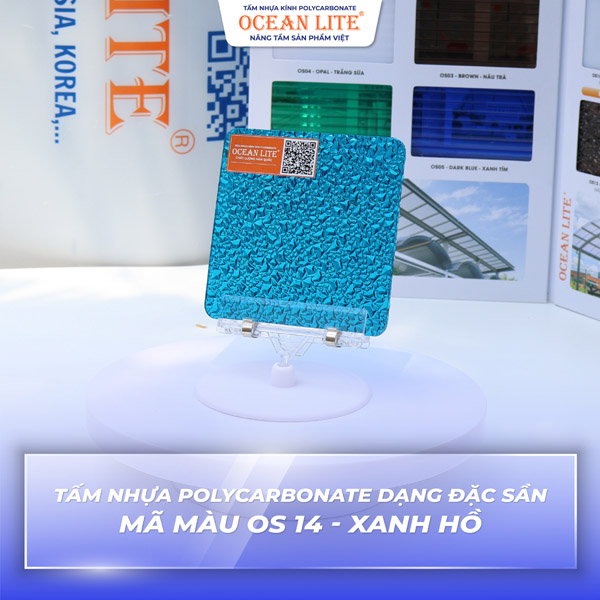 Tấm nhựa Polycarbonate dạng đặc sần - Mã màu OS 14 - Xanh hồ