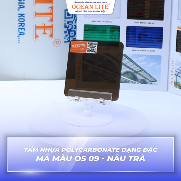 Tấm nhựa Polycarbonate dạng đặc - Mã màu OS 09 - Nâu trà