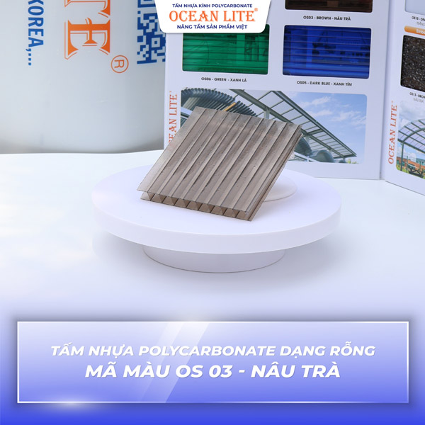Tấm nhựa Polycarbonate dạng rỗng - Mã màu OS 03 - Nâu trà