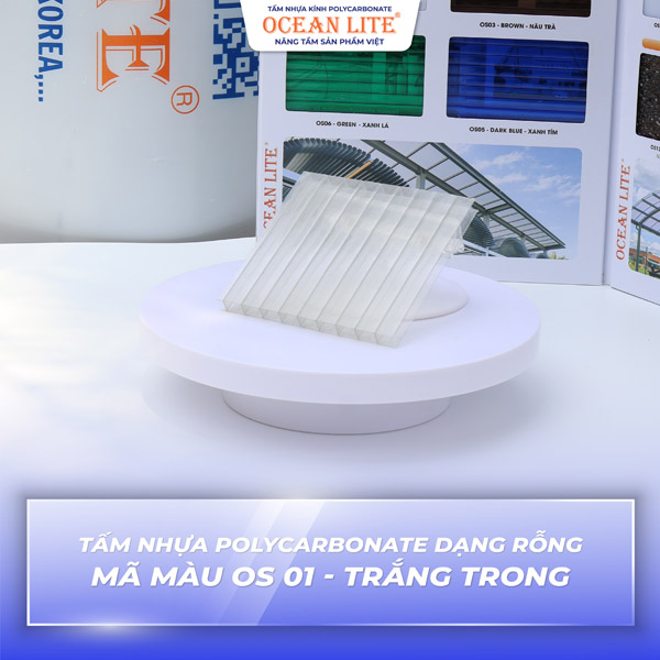 Tấm nhựa Polycarbonate dạng rỗng - Mã màu OS 01 - Trắng trong