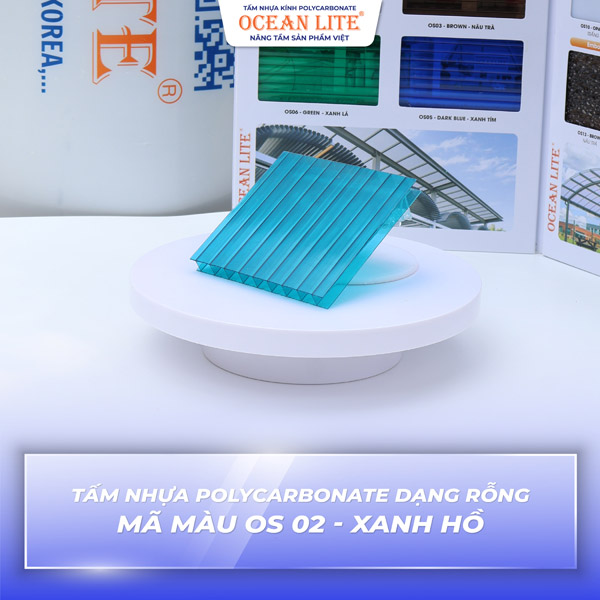 Tấm nhựa Polycarbonate dạng rỗng - Mã màu OS 02 - Xanh hồ