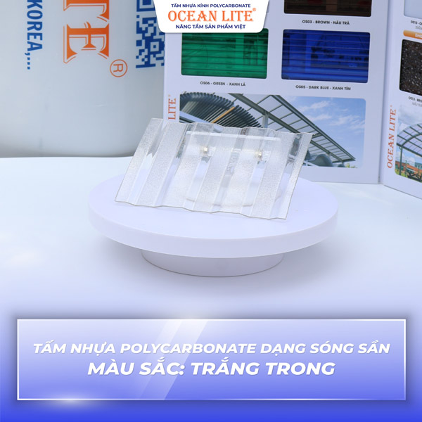 Tấm nhựa Polycarbonate dạng sóng sần -  Màu sắc: Trắng trong