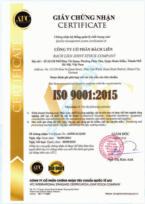 Chứng nhận chất lượng - Công Ty Cổ Phần Bách Liên