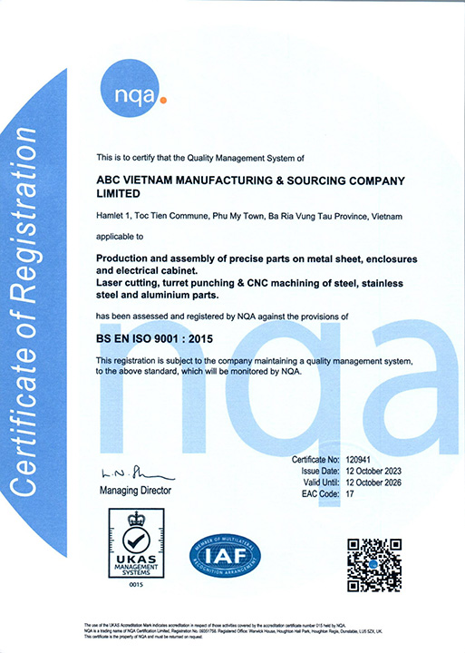 ISO 9001:2015 - Công Ty TNHH ABC Vietnam Manufacturing & Sourcing