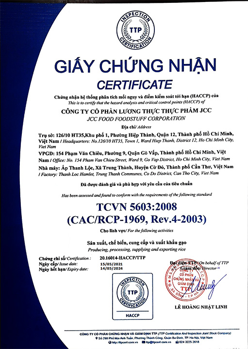 TCVN 5603:2008 - Gạo JCC - Công Ty Cổ Phần Lương Thực Thực Phẩm JCC
