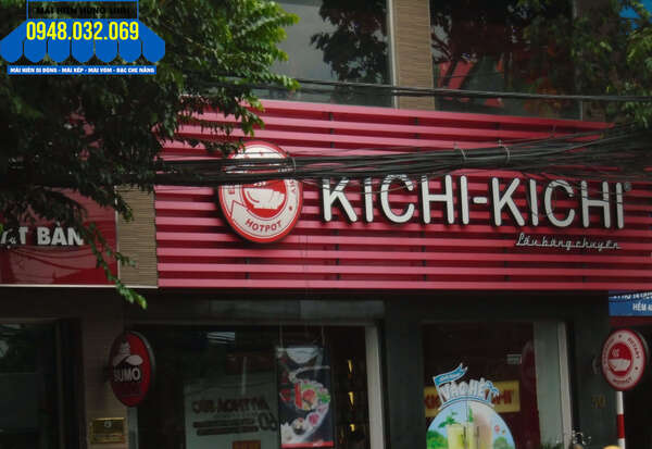 Bảng khung sắt chữ Mica nổi tại quán lẩu băng chuyền Kichi Kichi - Quảng Cáo Hùng Linh - Công Ty TNHH Sản Xuất Thương Mại Dịch Vụ Quảng Cáo Hùng Linh