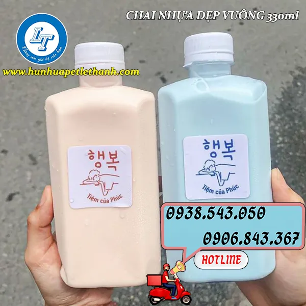 Chai nhựa dẹp vuông 330ml