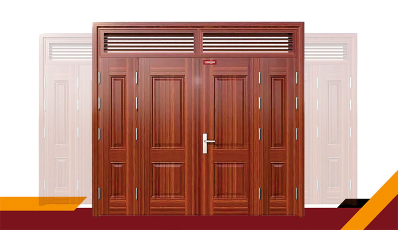 Cửa 4 cánh  lệch - Mã D4-H2P2-2C - Cửa Thép Vân Gỗ Trường Phát - Công Ty CP Cửa Thép Trường Phát