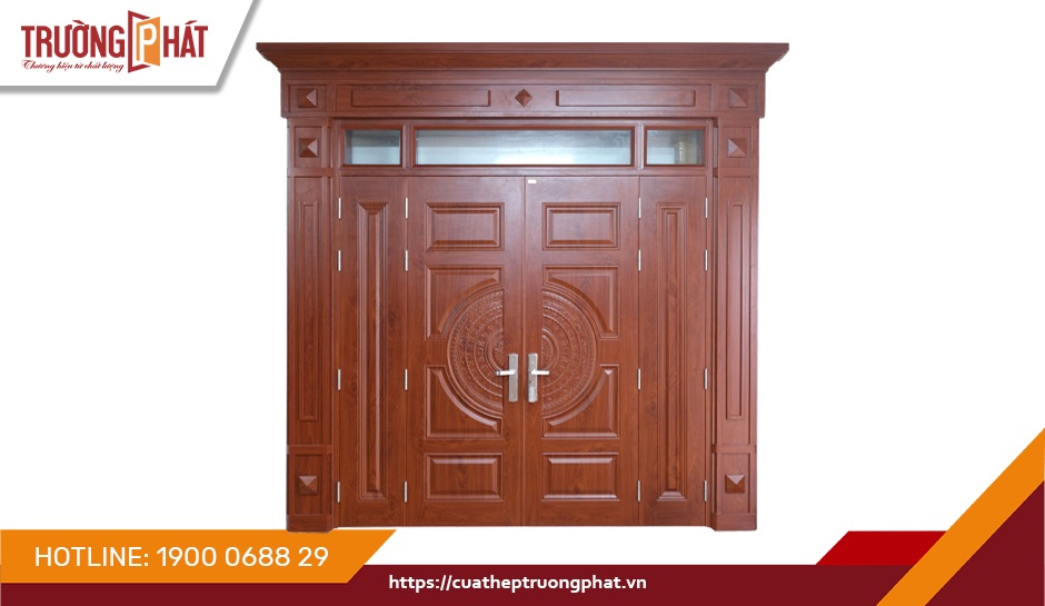 Cửa 4 cánh phào biệt thự - Mã D4-H7P6-3K-BT3 - Cửa Thép Vân Gỗ Trường Phát - Công Ty CP Cửa Thép Trường Phát