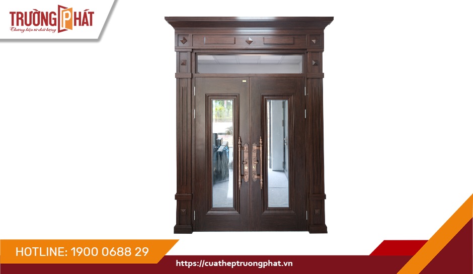 Cửa thủy lực 2 cánh phào biệt thự - Mã TT2-HK-1K-BT1 - Cửa Thép Vân Gỗ Trường Phát - Công Ty CP Cửa Thép Trường Phát