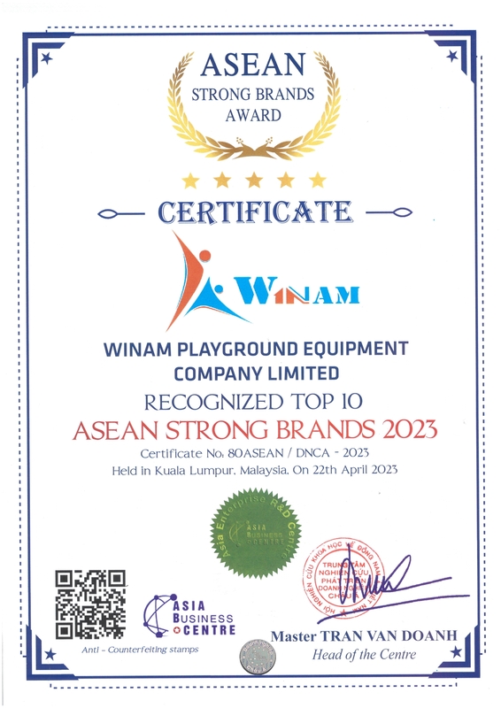 Chứng nhận thương hiệu mạnh Top 10 - Thiết Bị Vui Chơi Trẻ Em Winam - Công Ty Trách Nhiệm Hữu Hạn Winam