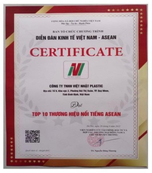 Chứng nhận Top 10 Thương hiệu Asean