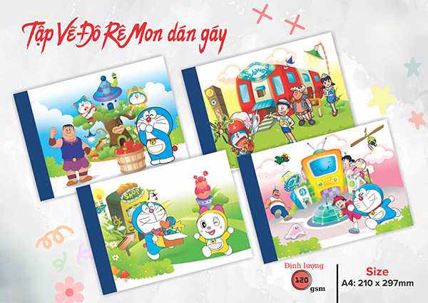 Tập vẽ Doreamon dán gáy - Giấy Khải Minh - Công Ty TNHH MTV Sản Xuất Thương Mại Dịch Vụ Giấy Khải Minh