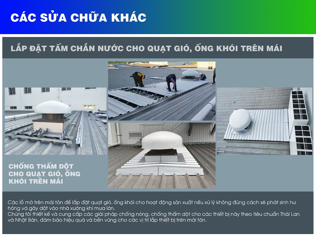 Lắp đặt tấm chắn nước cho quạt, ống khói