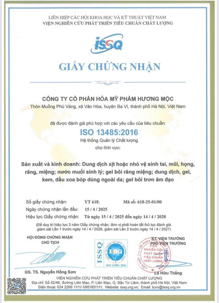 ISO 13485 - Hóa Mỹ Phẩm Hương Mộc - Công Ty Cổ Phần Hóa Mỹ Phẩm Hương Mộc