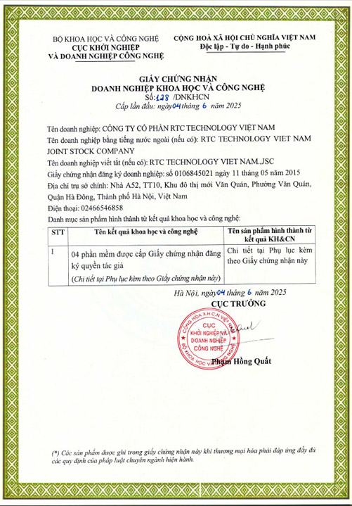 Chứng nhận doanh nghiệp khoa học công nghệ