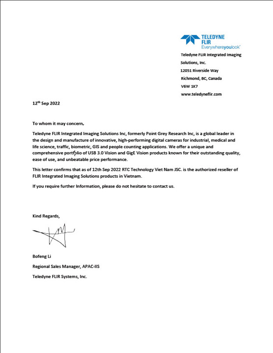 Chứng nhận nhà phân phối được ủy quyền từ FLIR