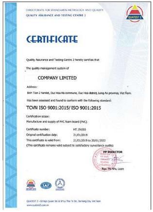 Chứng nhận ISO 9001:2015 - Cửa Thuận Thành - Công Ty Cổ Phần Tập Đoàn Thuận Thành Việt Nam