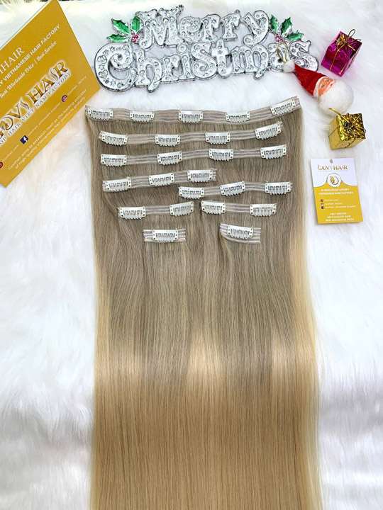 Tóc nối kiểu Clip-in nhuộm vàng ombre