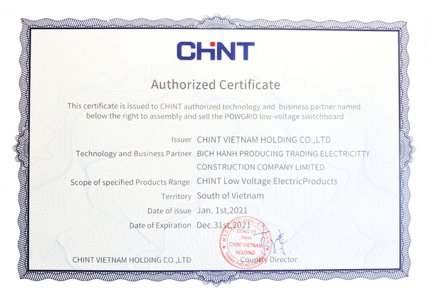 Chứng nhận Chint - Tủ Bảng Điện BHT Technology - Công Ty TNHH Sản Xuất Thương Mại Xây Dựng Điện Bích Hạnh