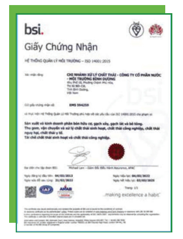 Chứng nhận ISO 14001:2015 - An Nhiên Xanh - Công Ty TNHH TM DV Môi Trường An Nhiên Xanh