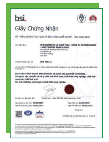 Chứng nhận ISO 45001:2018 - An Nhiên Xanh - Công Ty TNHH TM DV Môi Trường An Nhiên Xanh