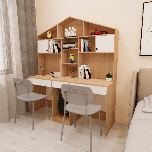 Bàn học đôi có kệ sách
