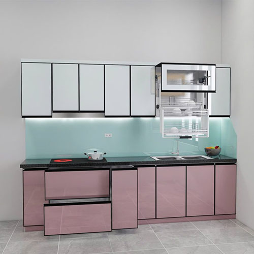 Mẫu tủ bếp cạnh kính chữ l3m