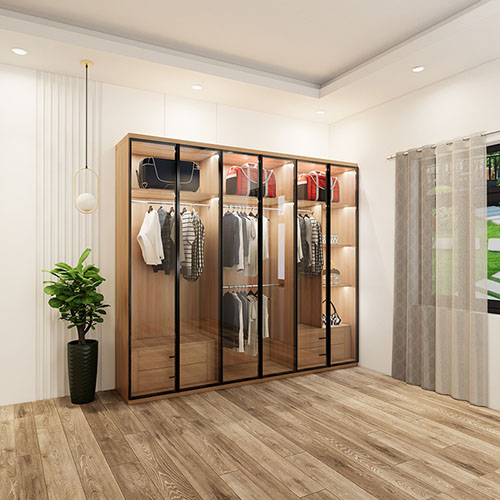 Tủ 6 buồng màu sồi cạnh kính
