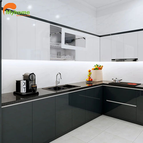 Tủ bếp Inox cạnh acrylic chữ L