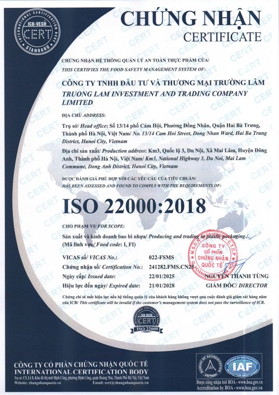 Chứng nhận ISO 22000:2018