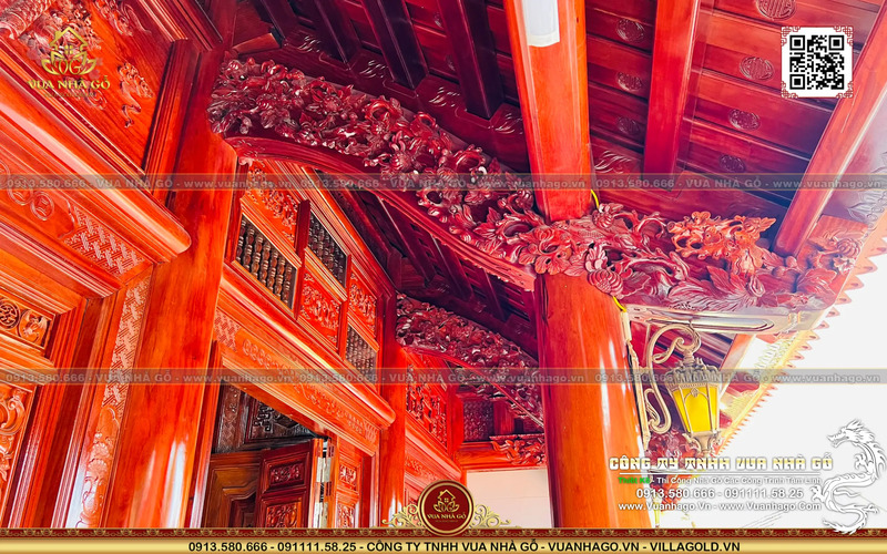 Thi công nhà gỗ lim 5 gian hiên thông tại Nam Định - Thiết Kế Thi Công Nhà Gỗ - Công Ty TNHH Vua Nhà Gỗ