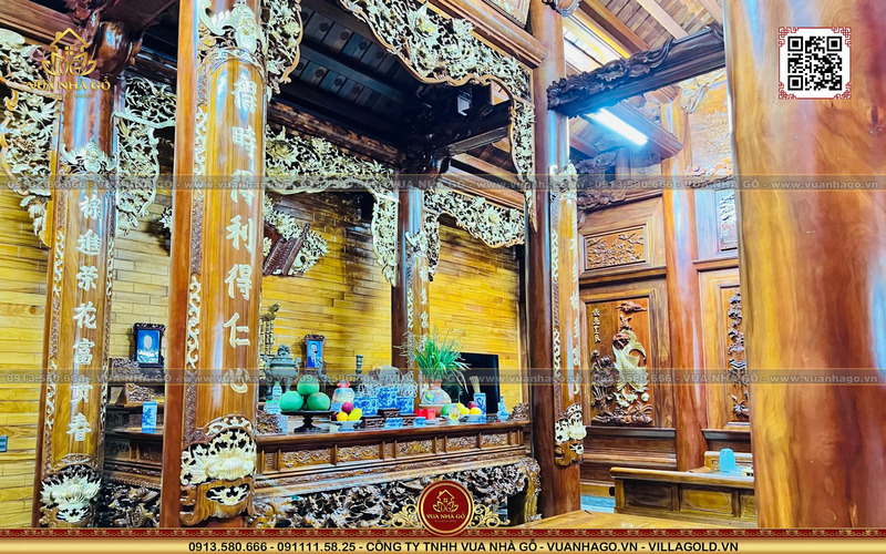 Nội thất nhà gỗ 3 gian 2 chái lim Lào thi công tại Quảng Ninh - Thiết Kế Thi Công Nhà Gỗ - Công Ty TNHH Vua Nhà Gỗ
