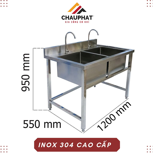 Bồn rửa chén 2 vòi nước - Gia Công Thiết Bị Bếp Châu Phát - Công Ty TNHH SX TM Xây Dựng Cơ Khí Châu Phát