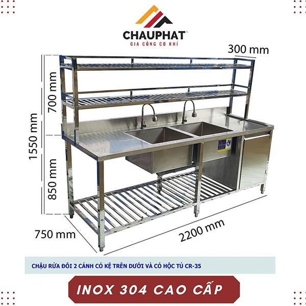 Kệ rửa chén inox có bồn úp chén - Gia Công Thiết Bị Bếp Châu Phát - Công Ty TNHH SX TM Xây Dựng Cơ Khí Châu Phát