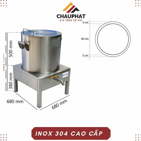 Nồi nấu phở 100L bằng điện từ inox-304 - Gia Công Thiết Bị Bếp Châu Phát - Công Ty TNHH SX TM Xây Dựng Cơ Khí Châu Phát