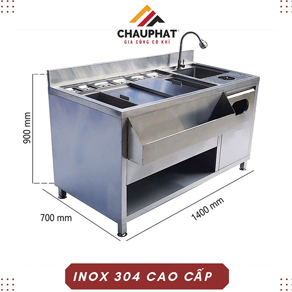 Thùng đá inox có bồn rửa TD-QB14 - Gia Công Thiết Bị Bếp Châu Phát - Công Ty TNHH SX TM Xây Dựng Cơ Khí Châu Phát