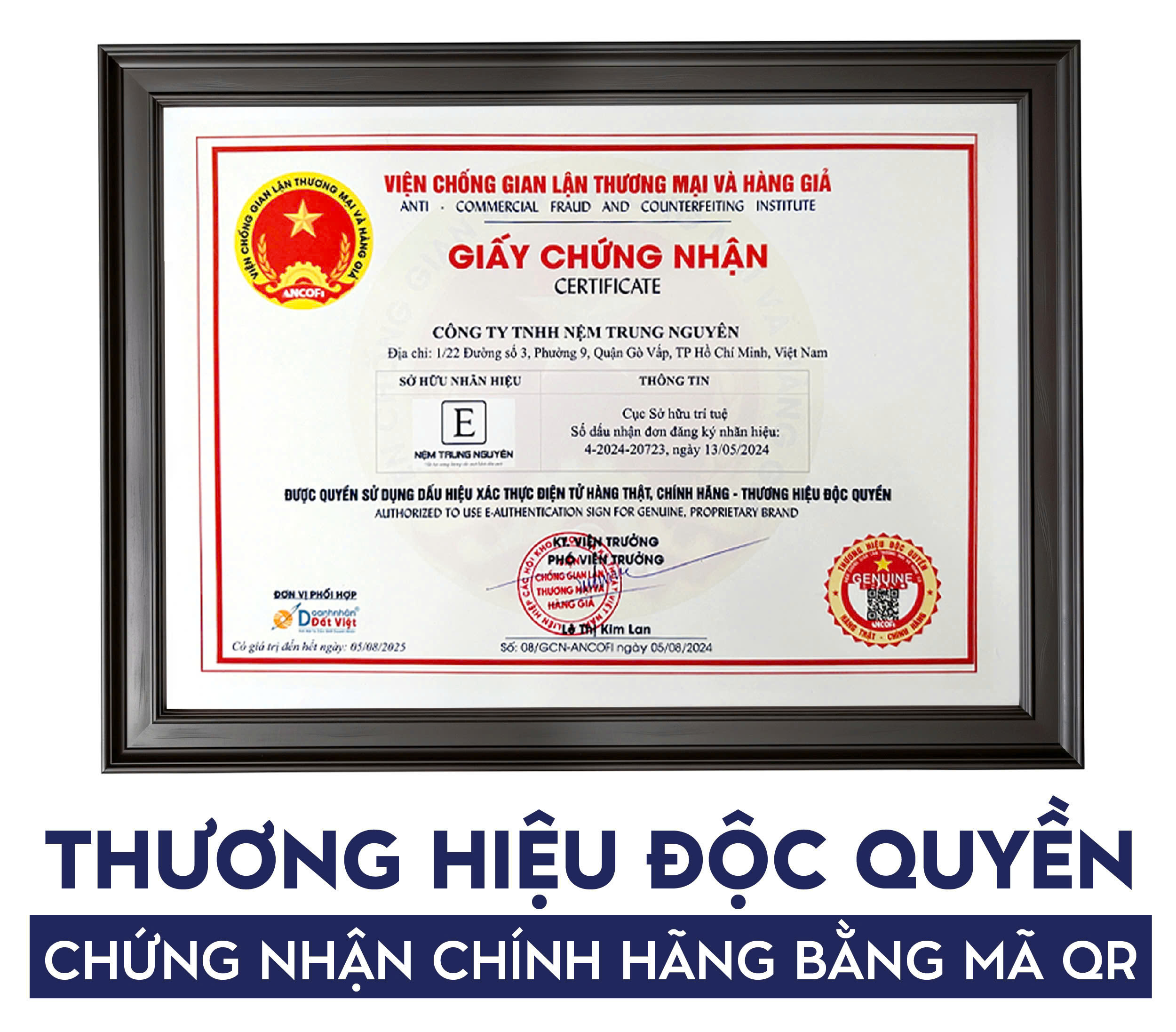 Chứng nhận thương hiệu độc quyền - Nệm Trung Nguyên - Công Ty TNHH Nệm Trung Nguyên