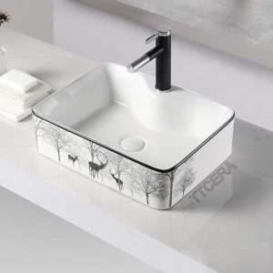 Chậu lavabo đặt bàn vuông hoa văn nai rừng TTCERA LB21