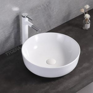 Chậu lavabo tròn trắng đặt bàn TTCERA LB49