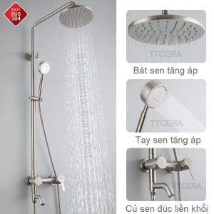 Sen cây nóng lạnh tròn lệch inox 304 tăng áp